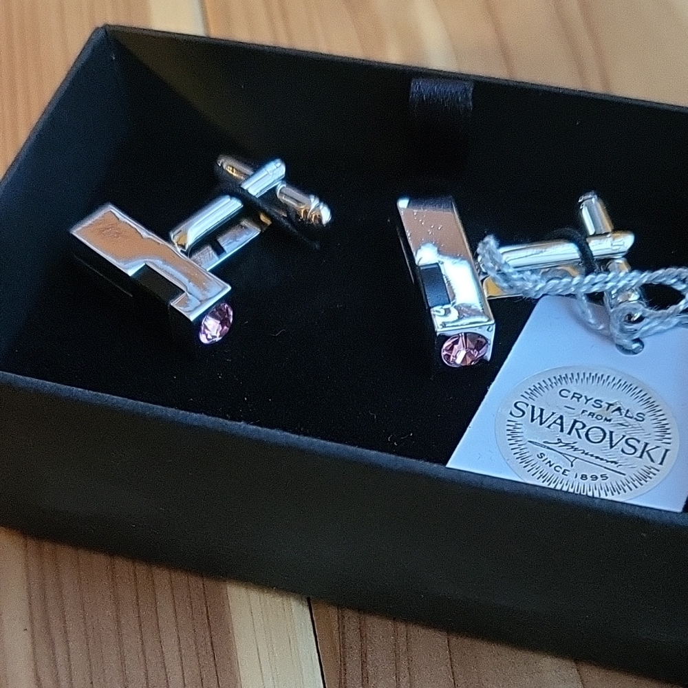 Swarovski Silver and Pink Airplane Cuff Links